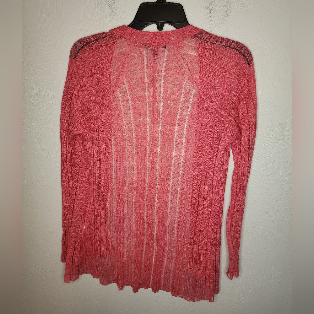 EILEEN FISHER Peony Pink Variegated Linen Silk Angled Cardigan - Picture 2 of 4